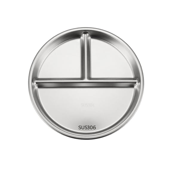 Round Divided Dinner Plate 304 Stainless Steel 3-Compartment Portion Control Tray for Diet Management and School Lunches 7.87 Inch Metal Serving Dish for Home Use