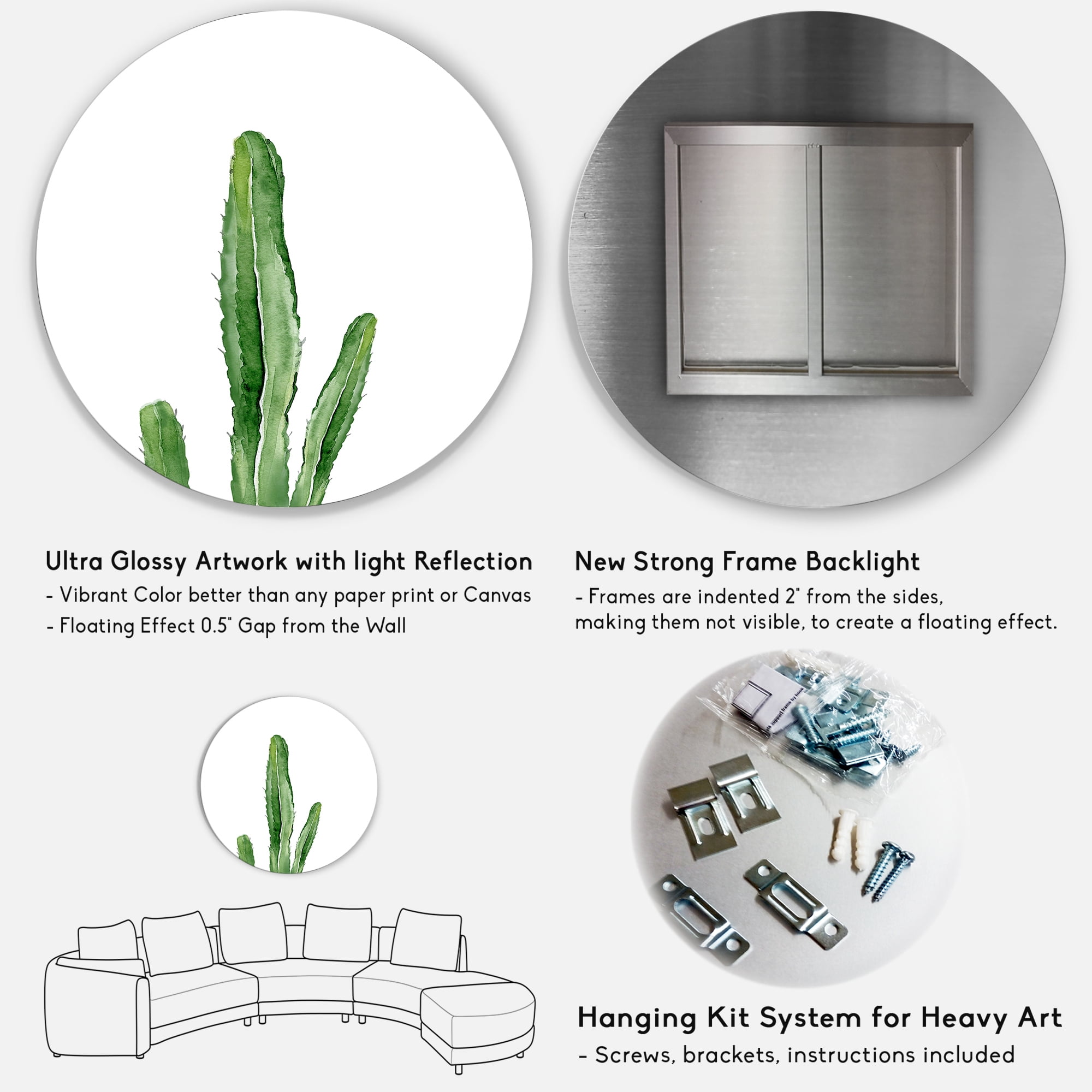 Designart 'Green Cactus South Western Plant' Tropical Circle Metal Wall Art 23x23 - Disc of 23