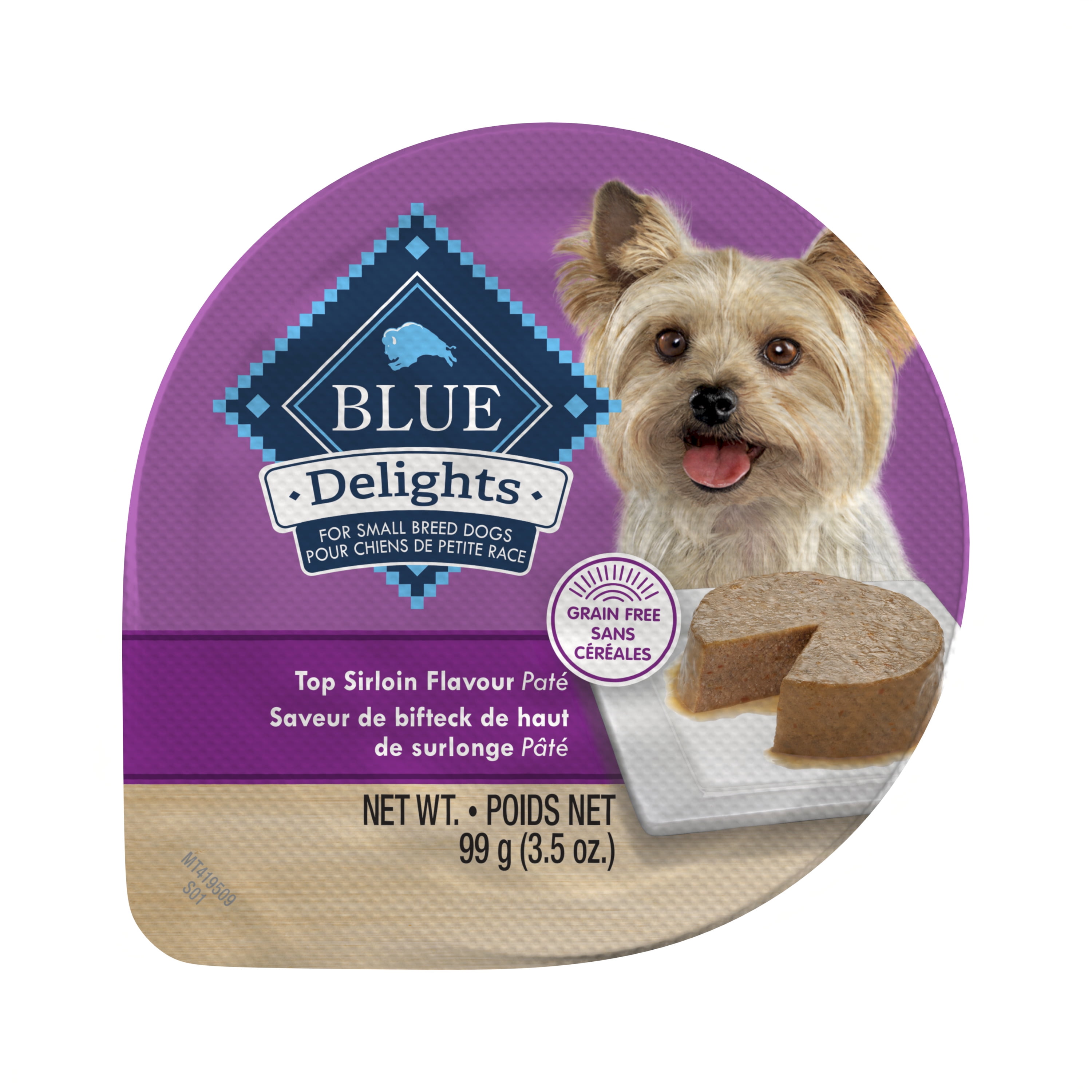 Blue Buffalo Delights Top Sirloin Flavor Pate Dog Food Trays, 3.5-oz, 99g