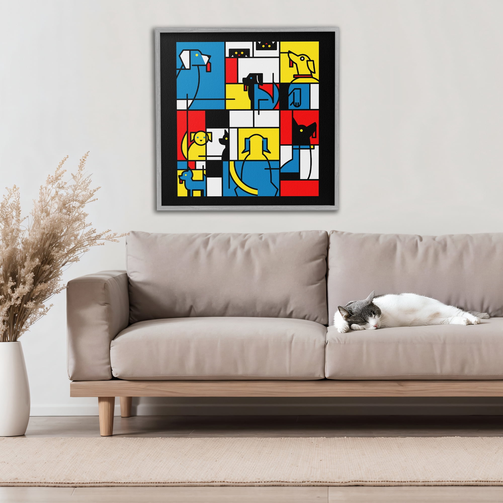 Stupell Industries Color Block Dogs Abstract Gray Framed Giclee Art, design by Tobe Fonseca