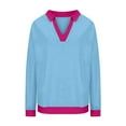 thumbnail image 4 of Charmgo Womens Sweatshirt On Sale, Womens Oversized Sweatshirt Casual 2024 Trendy Color Block V Neck Lapel Shirts Loose Dressy Tops Pullovers Sweatshirts, Winter Clothes for Women Light Blue M, 4 of 4
