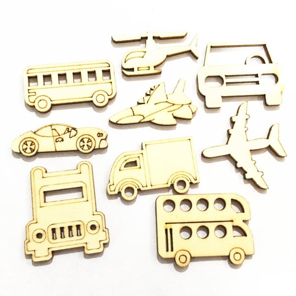 30pcs Vehicle Pattern Wooden Pieces Cartoon Cutouts Craft Embellishments Wood Ornament Manual Accessories for DIY Art (Random Pattern)