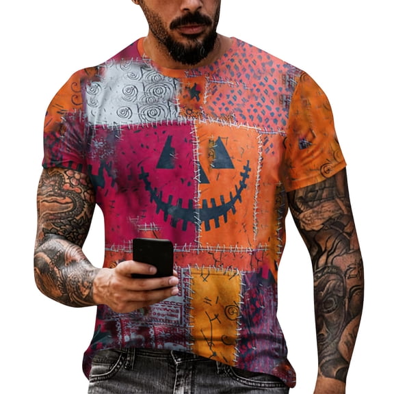 Halloween Shirts for Men Funny Halloween T Shirts Pumpkin Jack-o'-lantern Print Short Sleeve Graphic Halloween Tees