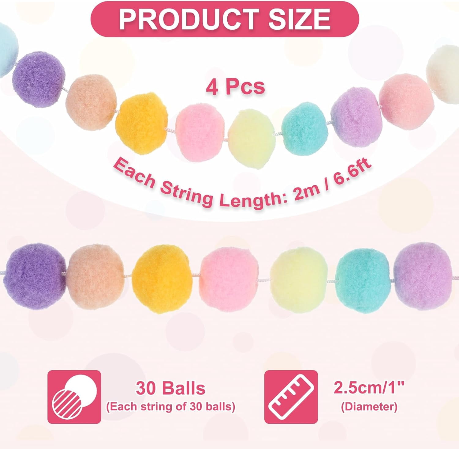Pom Pom Garland Decorations, Colorful Felt Ball Garland Banner Rainbow Pompom Hanging Decor for Tree Ornaments Homes Decor