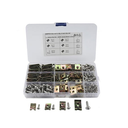 

200PCS Motorcycle Clip Nut U-Shaped Reed Nut Iron Clip Nut Set with Storage Box Hard Spire Clips Convenient Tapping Screws for Car