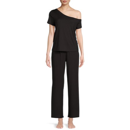 Secret Treasures Women's Off The Shoulder Tee and Pants Lounge Set, 2-Piece