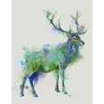 thumbnail image 2 of Fab Funky 15x18 Black Ornate Wood Framed with Double Matting Museum Art Print Titled - Deer 1 Rainbow Splash Green Blue, 2 of 4