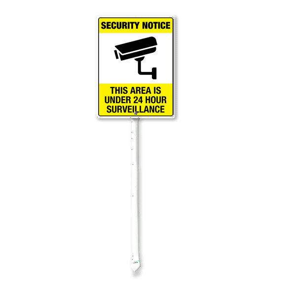 Eveokoki Security Notice This Area is Under 24 Hour Surveillance Yard Sign with Stake 7x8.8inch Yard Decoration Rustproof Outdoor Aluminum Sign for Yard Garden Lawn Street Outdoor