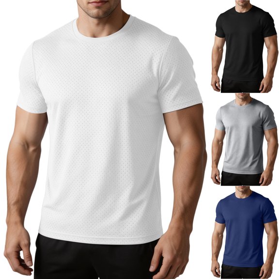 LODIENY Cooling Classic Crew Neck T-Shirts for Men Short Sleeve Stretch Moisture Wicking Quick Dry Mesh Tops Lightweight Breathable Summer Athletic Tees White XL