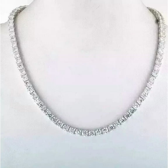 24Ct Gorgeous 3MM Round Cut Diamond Tennis Necklace 14K White Gold Plated 18" In 925 Silver