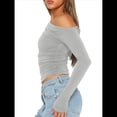 thumbnail image 3 of Blusa Informal de Larga con Cuello y Hombros Descubiertos para Mujer, Ajustada, para Salir, Estilo Y2K Flor Gris XS, 3 of 7