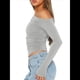 thumbnail image 3 of Blusa Informal de Larga con Cuello y Hombros Descubiertos para Mujer, Ajustada, para Salir, Estilo Y2K Flor Gris XS, 3 of 7