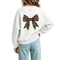 thumbnail image 7 of Fall Hoodless Sweatshirts for Girl Loose Leopard Bow Printed Long Sleeve Crew Neck Solid Color Fashion Casual Pullover Tops White 01 7-8 Years, 7 of 7