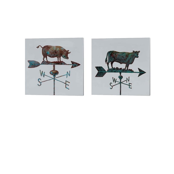 Great Art Now Rural Relic Pig & Cow by Arnie Fisk 2 Piece Canvas Art Set Each 14W x 14H
