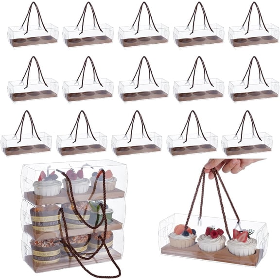 20 Sets Clear Cupcake Boxes Portable Pastry Packaging Box 3 Compartments Food Storage Folding Inserts Bakery Cake Boxes