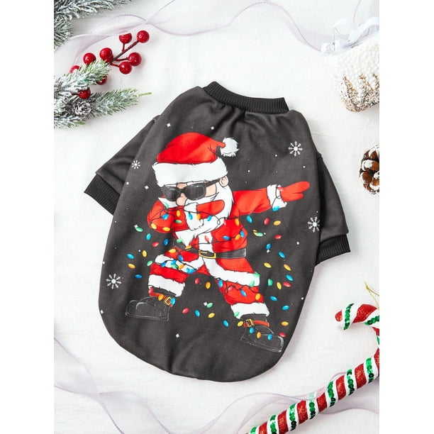 PETSIN 1pc Pet Christmas Santa Clause Printed Drop Shoulder T-shirt