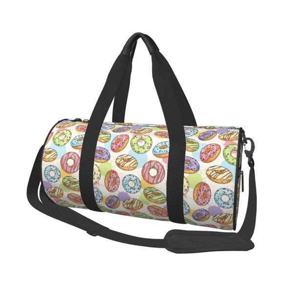 Fotbe Glazed Donuts Pattern Foldable Sports Gym Bag with Wet Dry Pocket, Travel Bag, Large Capacity Duffel Bag, Splash Proof Carry on Bag, Overnight Bag, Weekender Bag