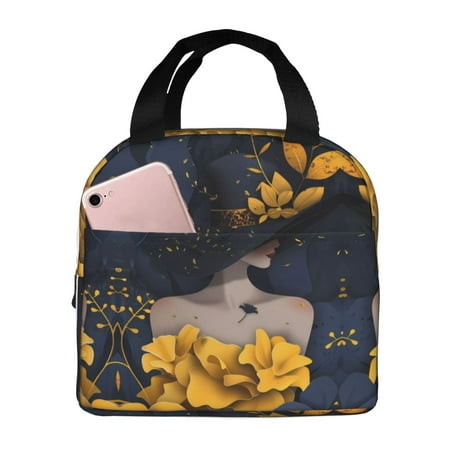 Insulated Lunch Bag for Women Men - Elegant Lady With Hat Leakproof Cooler Lunch Box for Women Men  Lunch Tote Bags for Work School Picnic Travel