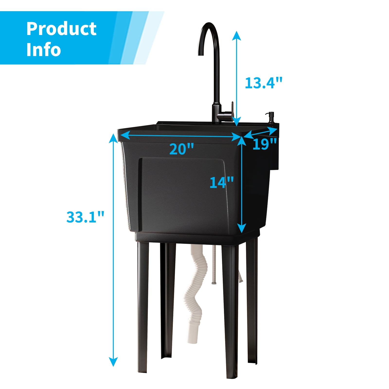 TABU Freestanding Utility Sink Laundry Tub, with Stainless Steel Faucet, Black