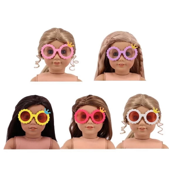 A-Waroom 5 Pair 18 inch Rounds Flower Shape Doll Sunglasses with Cute Crown