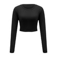 thumbnail image 3 of Tiqkatyck Crop Tops for Women, Women Alluring Long Sleeve Going Out Fitted Crop Tops Crew Neck Casual Basic Tight Tee Shirt, Summer Tops for Women, Shirts for Women Black S, 3 of 8