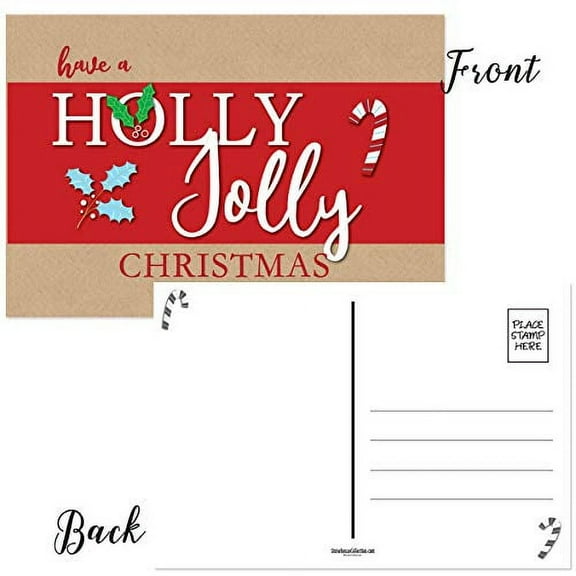 Holly Joly Christmas Postcards - 40 Holiday Fun Postcards - 4 x 6 inch Postcards