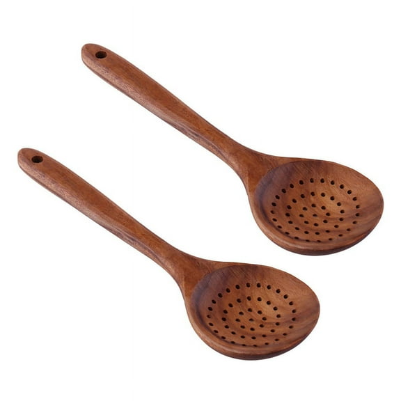 2X Teak Wood Spoon Long Handle Spoon Ladle Big Rice Paddle Wooden Cooking Spoon Skimmer Scoop Wooden Kitchen Utensils