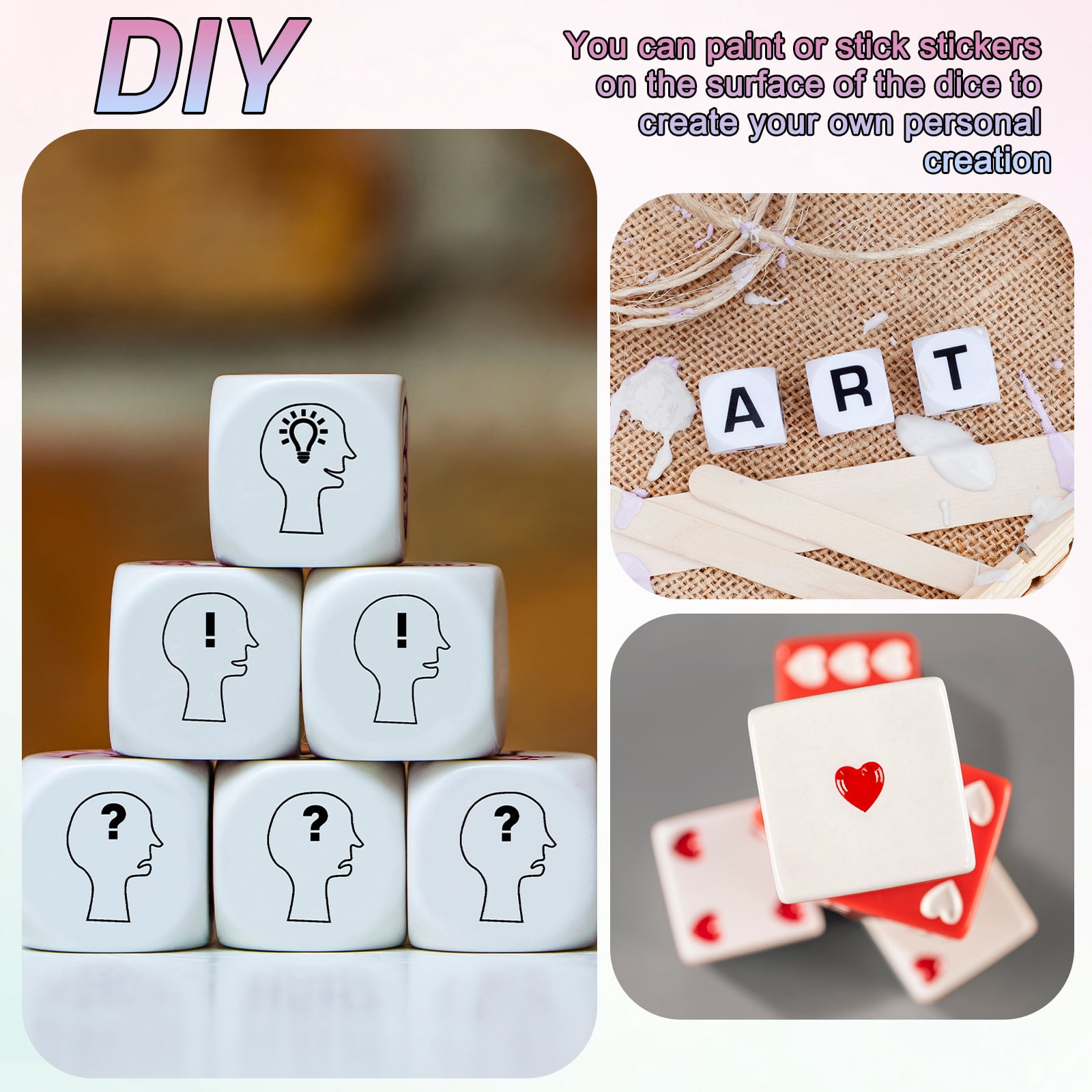 50Pack Acrylic Blank Dice, 25mm/0.98" Acrylic Rounded Corner Six Sided Blank White Dice Blocks with Smoothed Surface for Board Games Party Fun