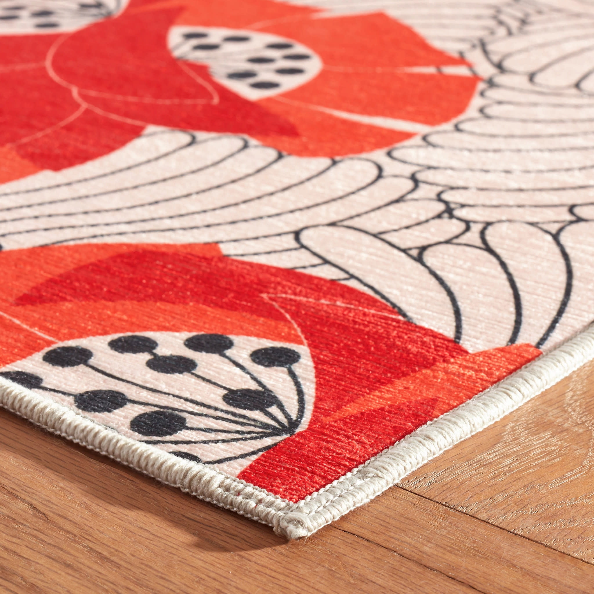 Dash & Albert Japanese Poppy Machine Washable Rug, 3' x 5', Multi