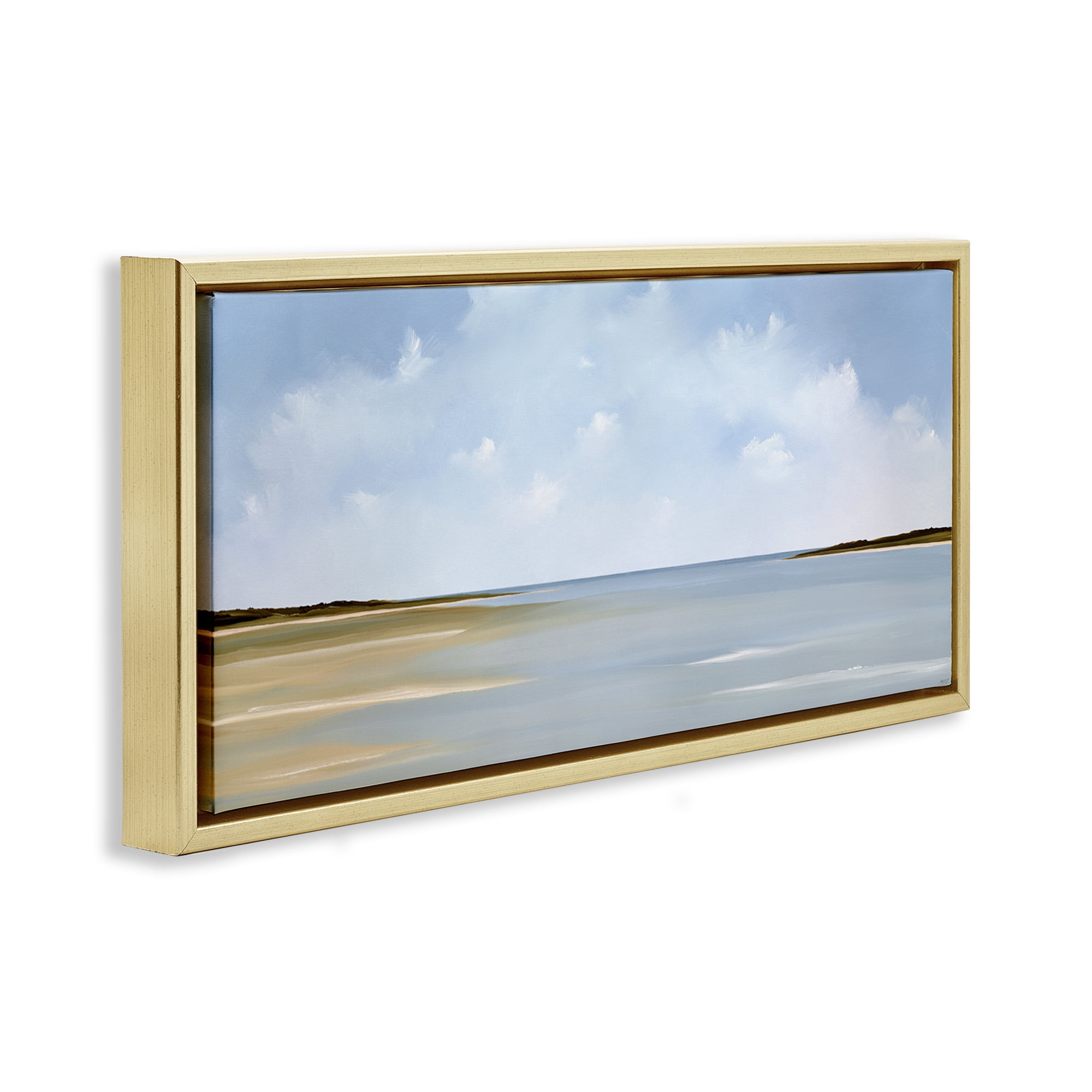 Stupell Industries Beach Clouds Landscape Landscape Painting Gold Floater Framed Canvas Art Print Wall Art, 31 x 14