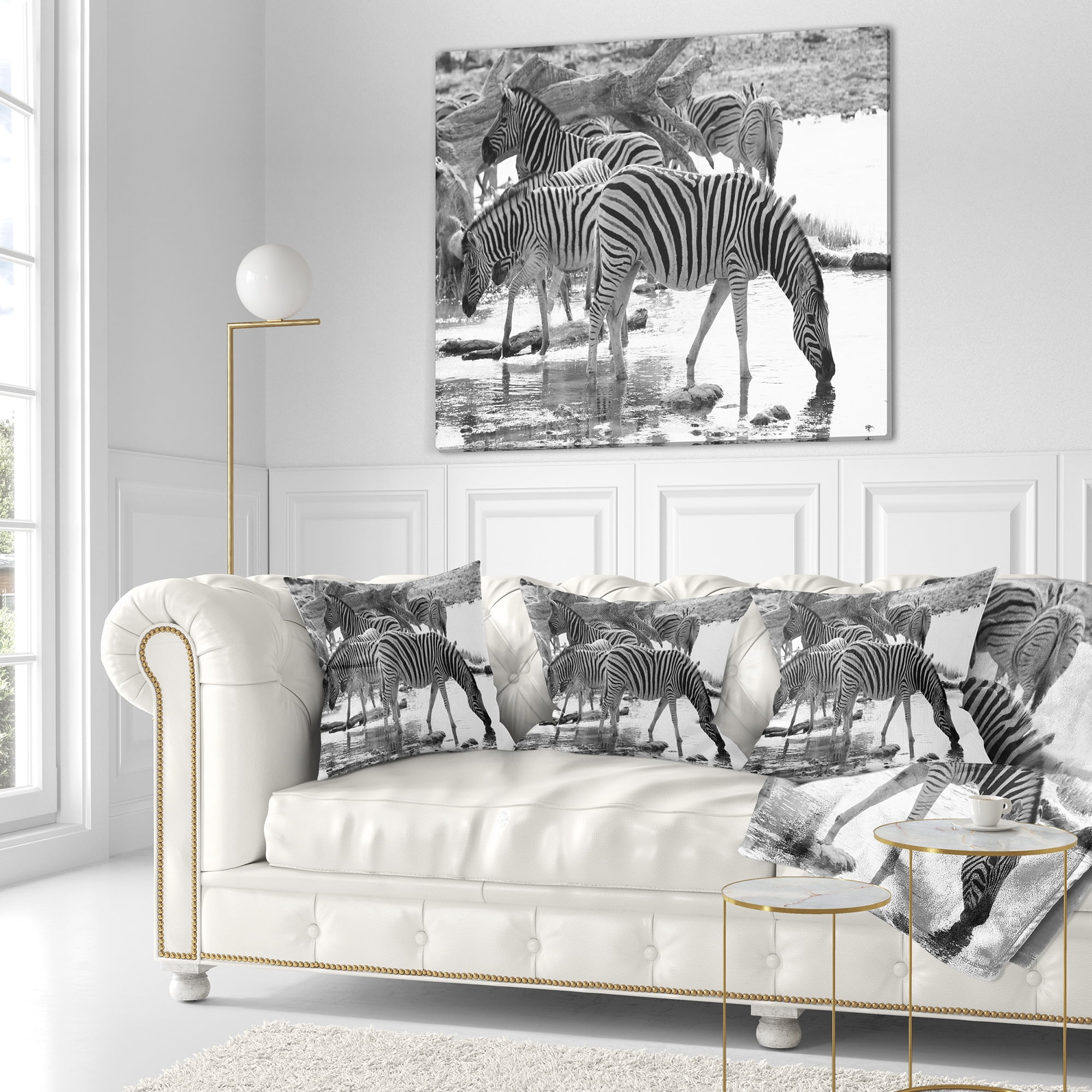 Designart Herd of Zebra Black and White - African Throw Pillow - 16x16