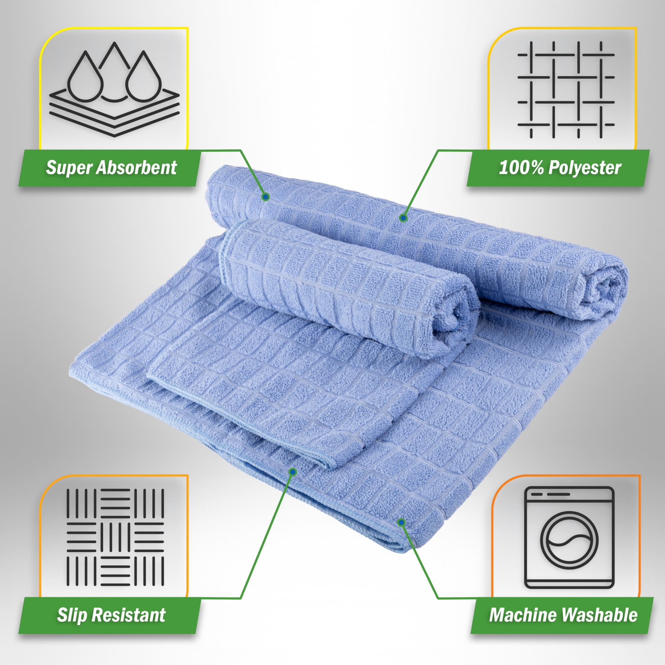 Wakeman Yoga Towel Set - 72x24 Nonslip Towel for Hot Yoga and Pilates, Blue