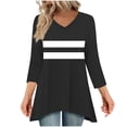 thumbnail image 2 of Women's V-Neck Tunic Tops Loose Fit Fall Casual 3/4 Length Sleeve Tee Shirt Asymmetrical Hem T-shirts with Prints (L, Black), 2 of 6