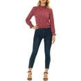 thumbnail image 2 of INSPIRE CHIC Women's Smocked Waist Ruffled Hem Stand Collar Floral Dotted Blouse XL Dark Red, 2 of 5