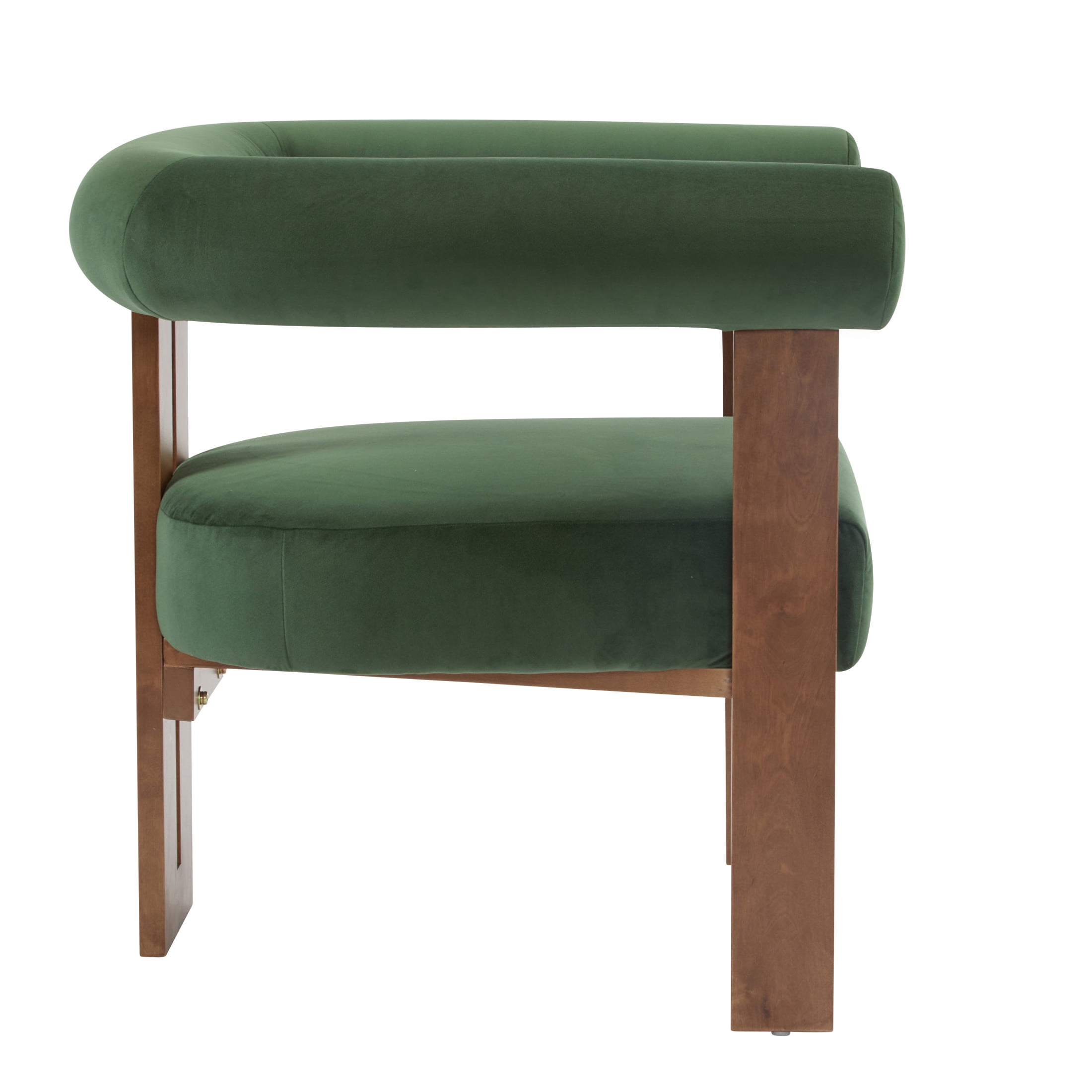 Ralis Modern Upholstered Velvet Accent Arm Chair, Wood, Green + Walnut