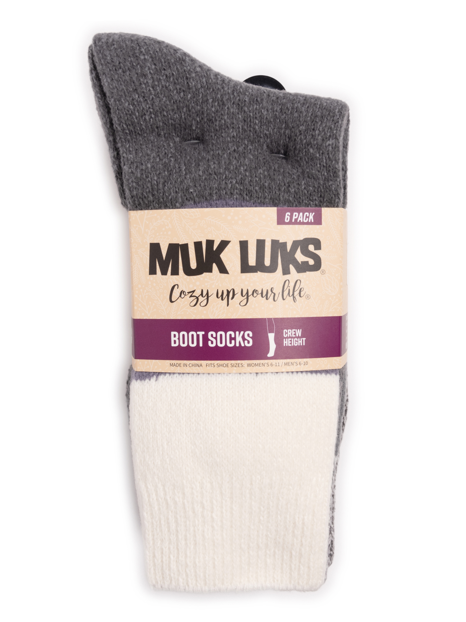 Muk Luks Women's Crew Boot Socks, 6-Pack, Fits Shoe Sizes: 6-10