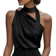 thumbnail image 2 of SEMPAI Elegant Tank Tops for Women Dressy Satin Sleeveless Shirts Asymmetrical Neck One Shoulder Wrap Around Neck Blouses, 2 of 5