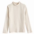 thumbnail image 4 of NORO ARK Girls Striped Mock Neck Long Sleeve Shirts (3-15) Soft Ribbed Knit Slim Basic Layering Fall Casual Acrylic Spandex Tees Beige Size 14, 4 of 6