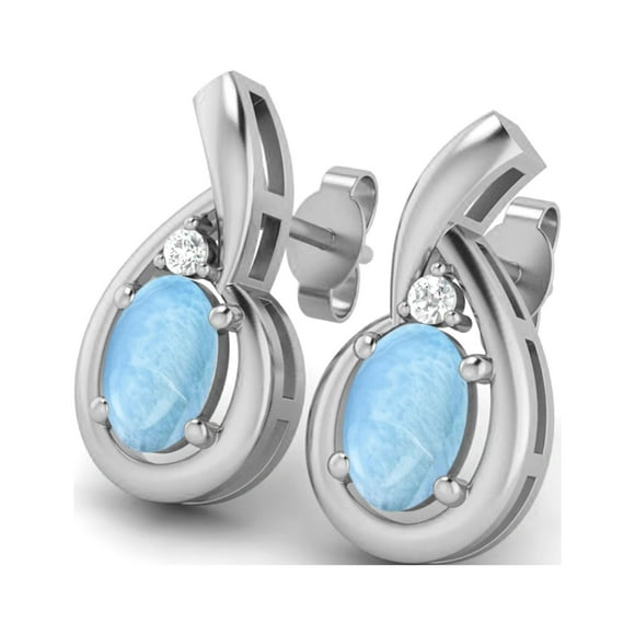 Larimar Earrings 925 Sterling Silver Radiant Teardrop Studs 6x4mm Oval Shape Friction Back