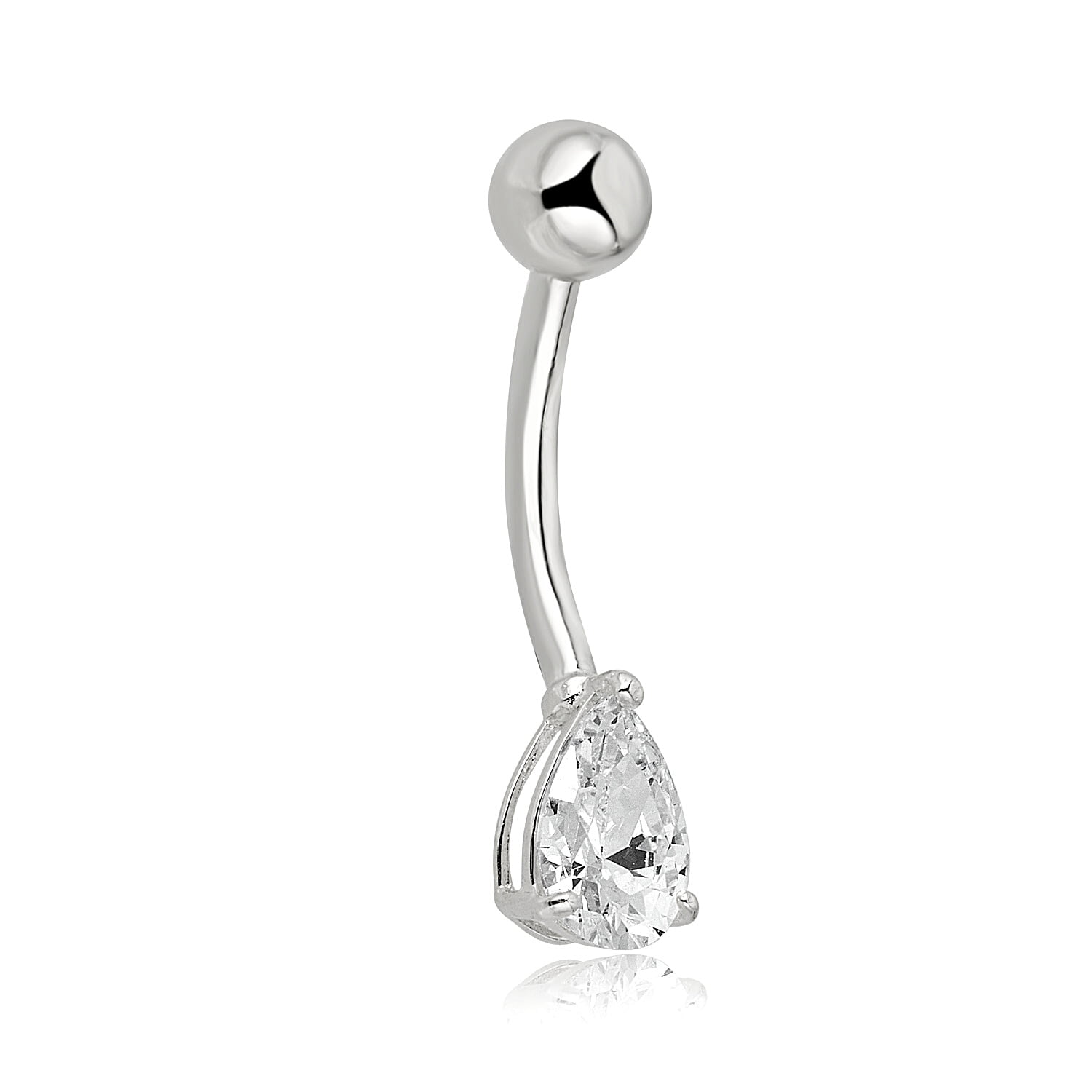 AVORA 10K White Gold Simulated Diamond CZ Pear-shaped Belly Button Ring Body Jewelry (14 Gauge)