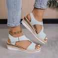 thumbnail image 2 of Bmisegm Ladies Summer Solid Colour Leather Woven Thick Bottom Slope Heel Large Size Sandals Womens Sandals Summer Blue 8, 2 of 9