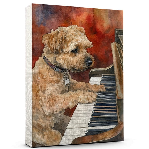 Soft Coated Wheaten Terrier Dog Playing Piano Wall Stretched Canvas Size 8x12 – Soft Coated Wheaten Terrier Canvas Art for Dog Lovers, Piano Canvas Wall Decor