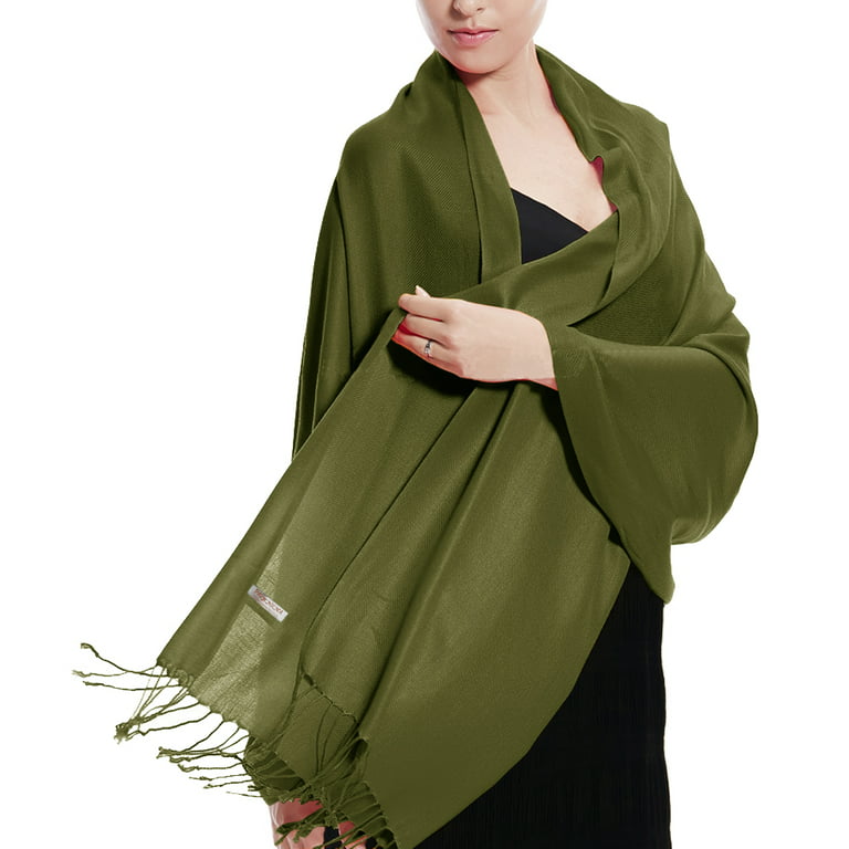 Women Olive Green Pashmina Scarf Soft Solid Plain Shawl Wrap