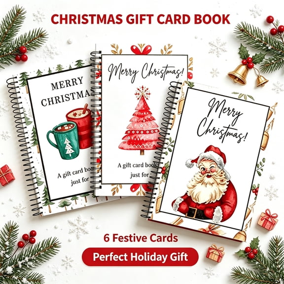 Christmas Gift Card Book, Merry Christmas Gift Card Booklet 5x7 Inch Spiral Bound DIY Holiday Gift Card Holder, Christmas Gift Book for Adults Family Friends College Students 3PCS