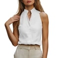 thumbnail image 5 of Tank Tops for Women Casual Breathable Linen Blouse Spring Sleeveless Stand Up Collar V Neck Plain Colours Bodycon Comtable Everyday Leisure Vest Womens Summer Tops White L, 5 of 8