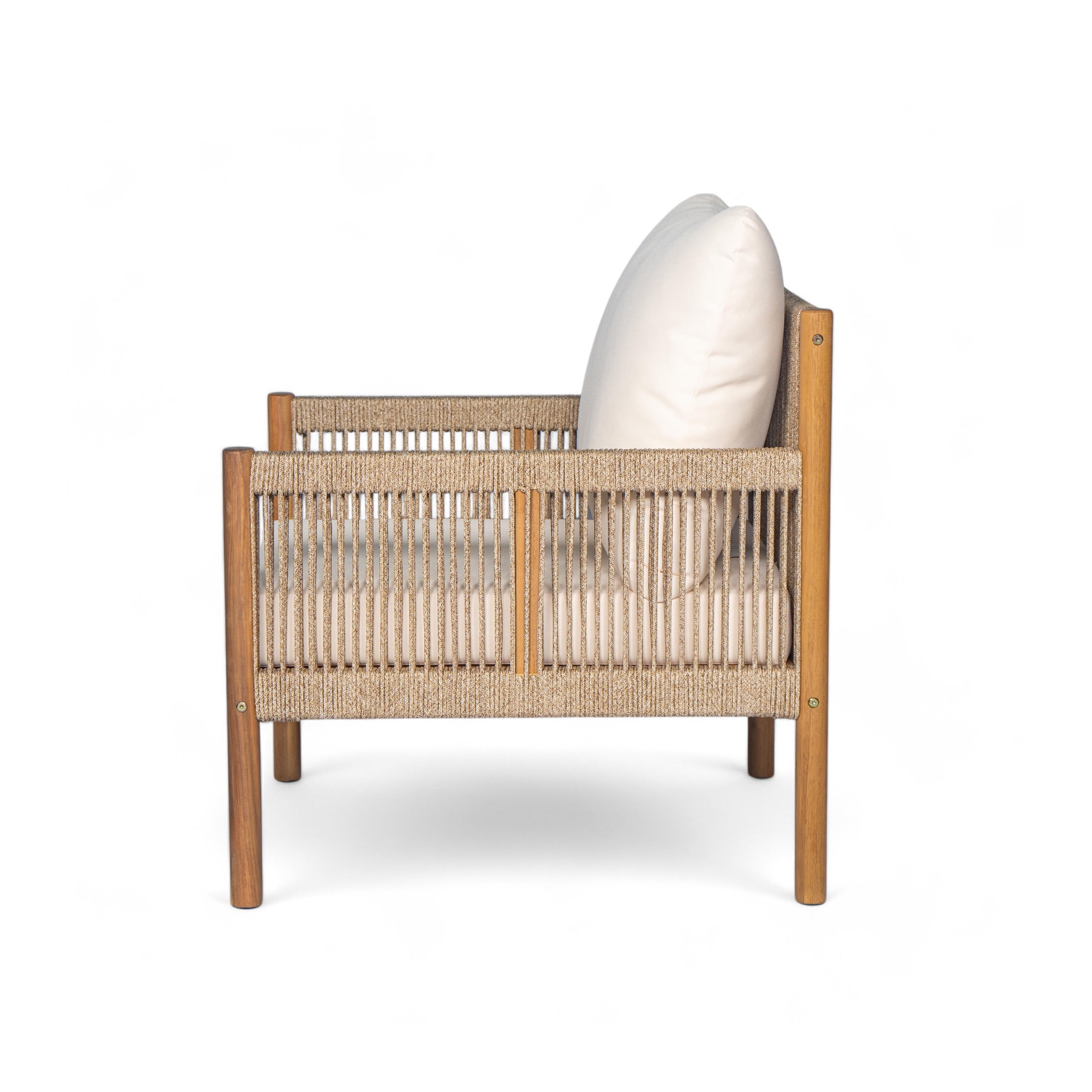 Christopher Knight Home Boho Outdoor Lounge Chair, Rope Accent, Solid Wood Frame, Beige Cushion