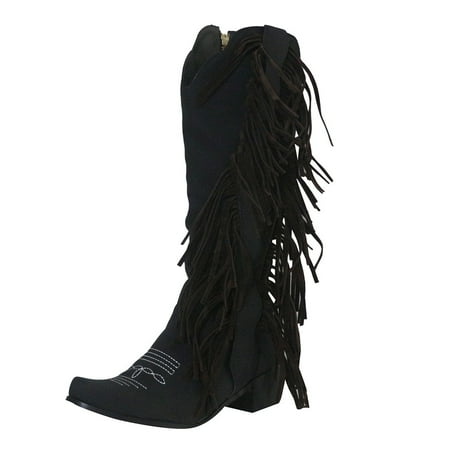 

Fashion Womens Tassel Square Head Low-heeled Rodeo Slip-On Comfy Western Boots
