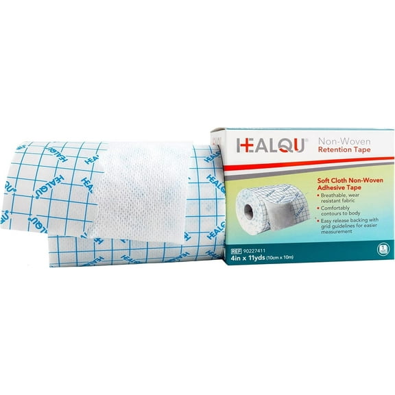 HEALQU Dressing Retention Tape – Non-Woven 4in x 11yd Adhesive Cloth Tape for Wound Care, Comfortable & Easy Release, by HEALQU