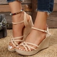 thumbnail image 3 of Rokment Women's Wedges Dressy Sandals 2026 Summer Fashion Casual Glitter Rhinestones Charms Espadrilles Platform Chunky High Heels Dress Sandal for Bride Wedding Ladies Beige Size 6.5, 3 of 7