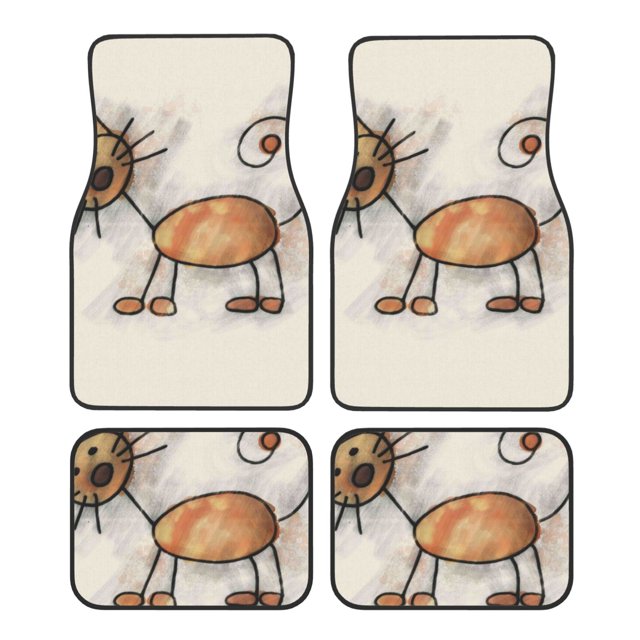 Disketp Brown Cat Cartoon for Crystal Velvet Car Mats Four-Piece Set,All-Season Automotive Protection, Vehicles, Cars, Trucks, and SUVs,Anti-Slip Design